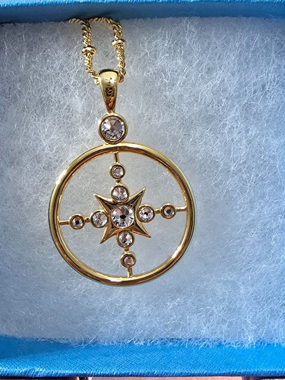 "Find Your Way" Compass Necklace Touchstone Crystal by Swarovski NWT